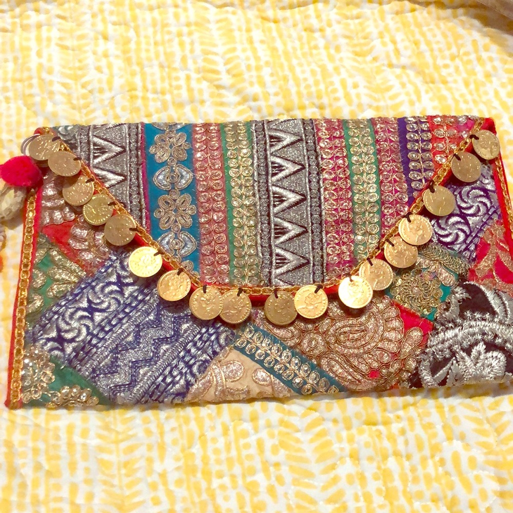 Indian designer hand embroidered clutch handbag